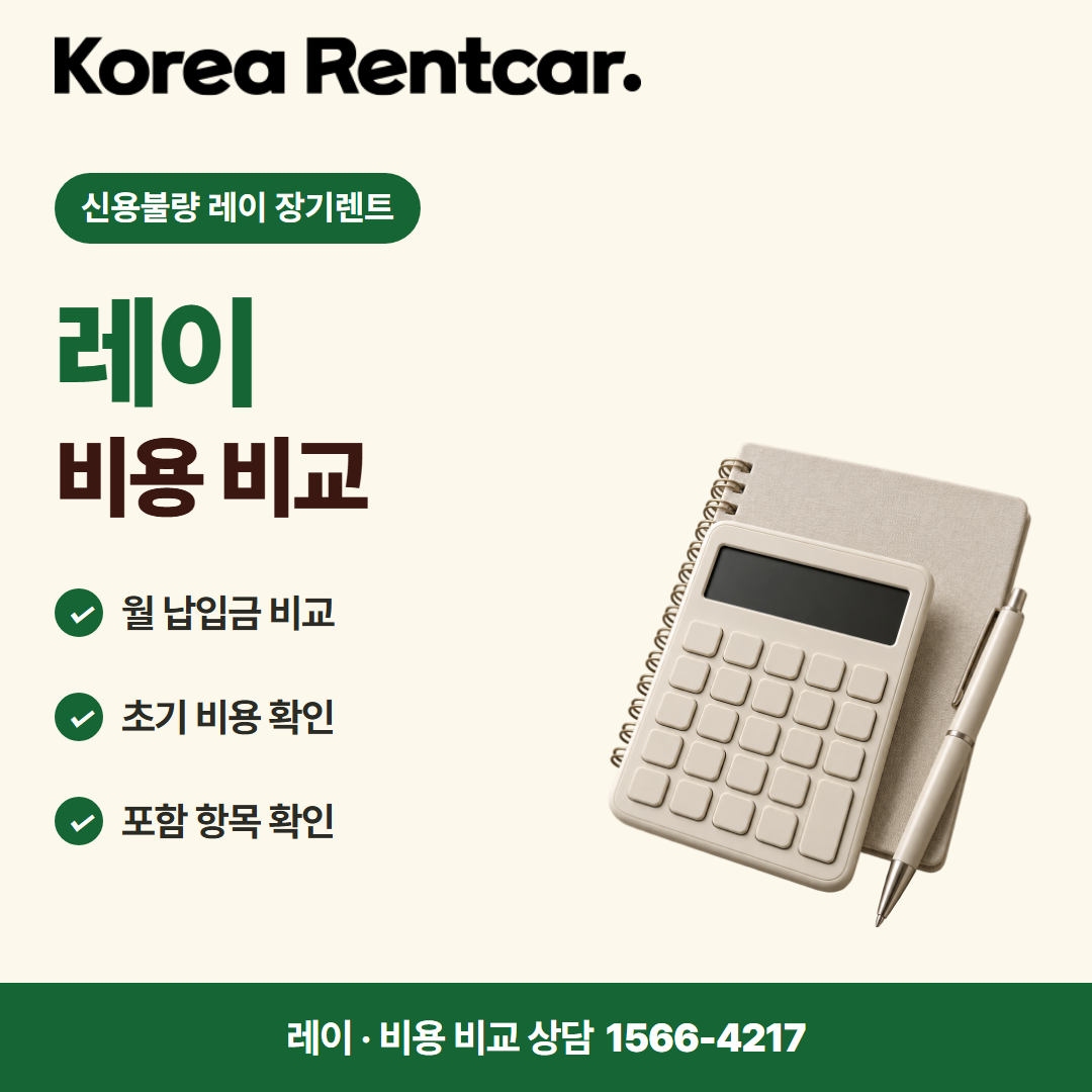 신용불량 레이 장기렌트 · 비용 비교 카드뉴스