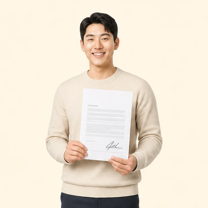 신용불량 레이 장기렌트 서면 견적서를 들고 있는 고객